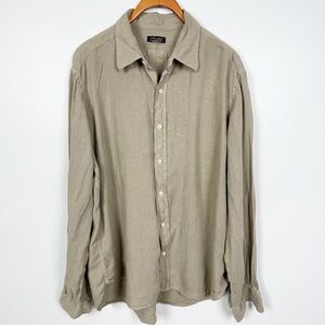 Zara Men’s Tan Linen Long Sleeve Button-Down Shirt – Size XL